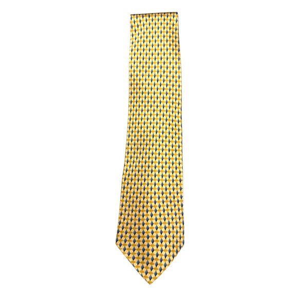 Bill Blass Vintage 100% Silk Dress Tie Yellow Geometric Weave Pattern 60" 3.75" - Picture 4 of 10